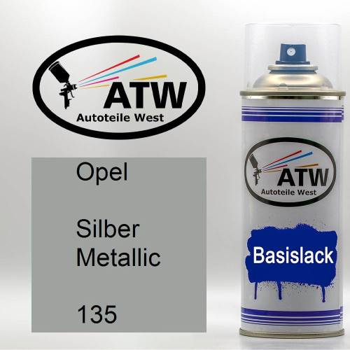 Opel, Silber Metallic, 135: 400ml Sprühdose, von ATW Autoteile West.